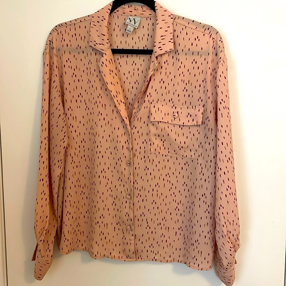 Worthington Pink and Burgundy Long Sleeve Blouse